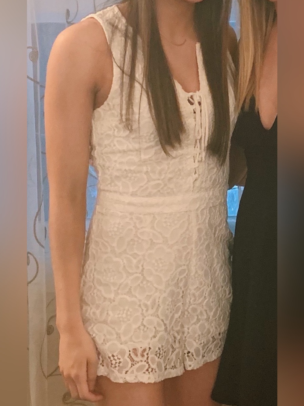 Hollister Cream Lace V-Neck Tie-Front Mini Dress